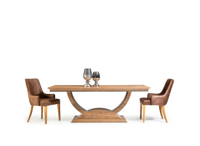 Table Dining table Brown Wood Column Table Dining set with 4 chairs Chair Set